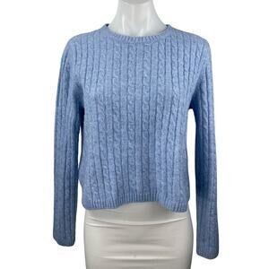 MNG Mango Women's Blue Cable Rib Knit Crew Neck Long Sleeve Sweater Top Size S